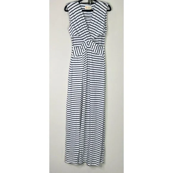 L'atiste Striped Crossover Cut Out Front Slit Maxi Dress Women's Size Large - Picture 8 of 8